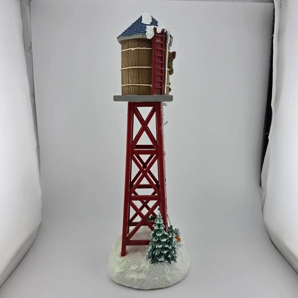 Holiday Time Christmas Village Water Tower Snowman Red Brown Winter Wonderland